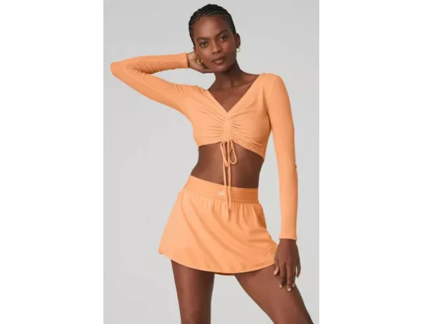 Alo Yoga Ribbed Cinch Cropped LS Cantaloupe 