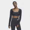 adidas Studio Lounge Ribbed Cropped Long Sleeve Tee Carbon